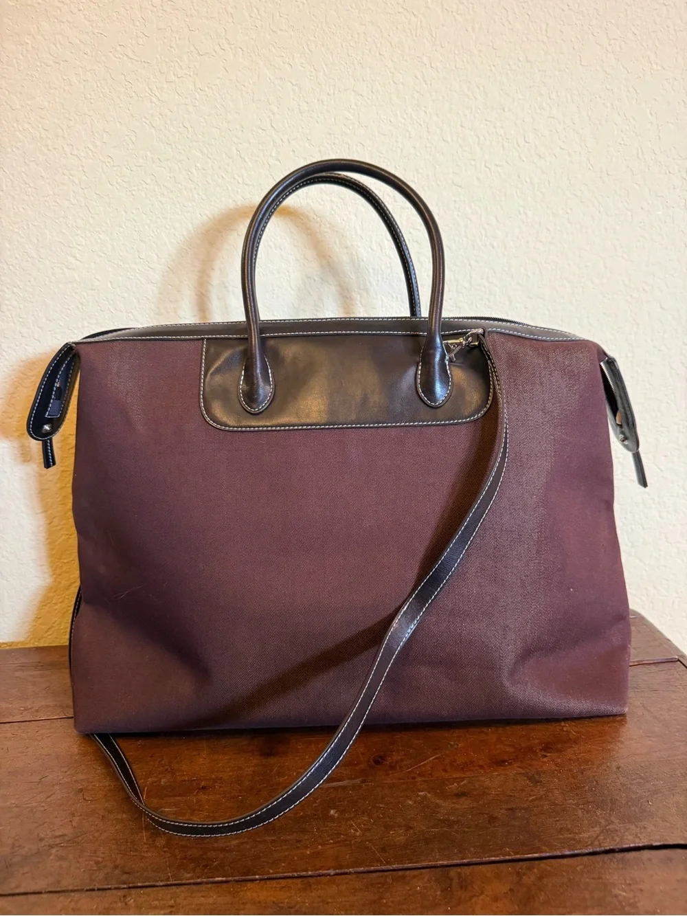 Etienne Aigner Brown Canvas Duffel with Dark Brown Leather Trim